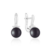 Cercei argint cu perle naturale negre si pietre cu tortita DiAmanti SK23367EL_B-G
